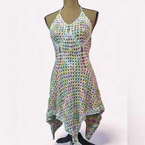 Colorful Crochet Halter Dress
